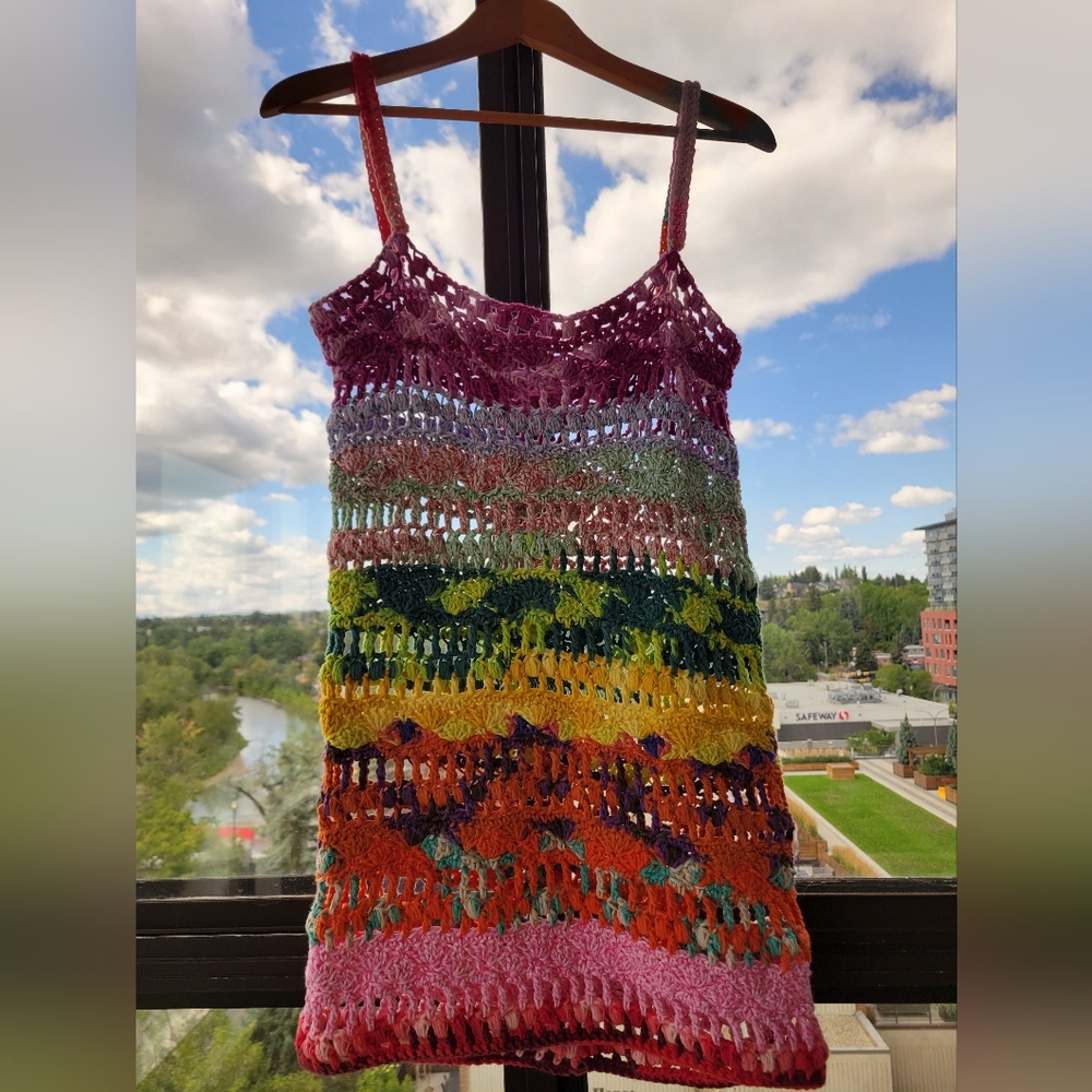Handmade rainbow crocheted mini dress